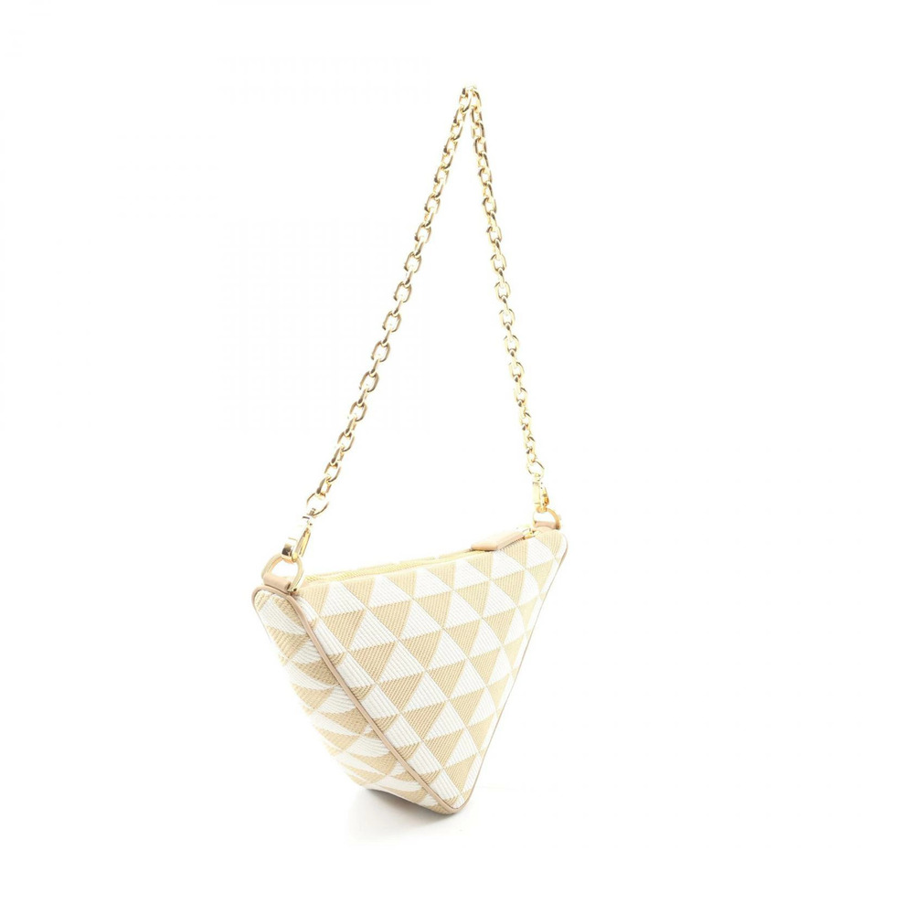 Prada TRIANGOLO JACQU Triangle Shoulder Bag Canvas Beige White